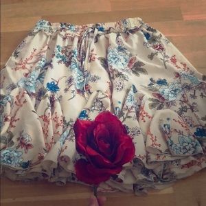 Floral Tan Mini Flowy Skirt